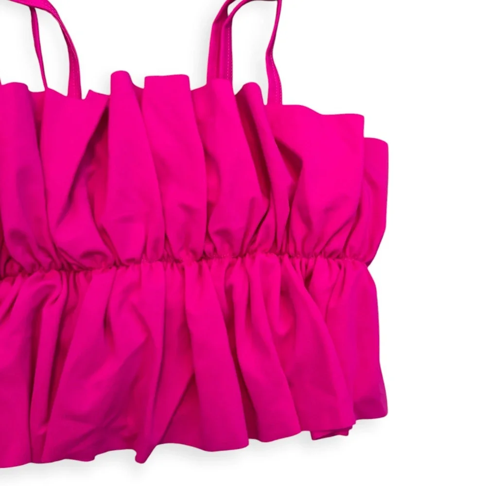 Kortni Jeane Kids Hot Pink Ruffle Swim Top Adjustable Straps Size 8/9 Tankini